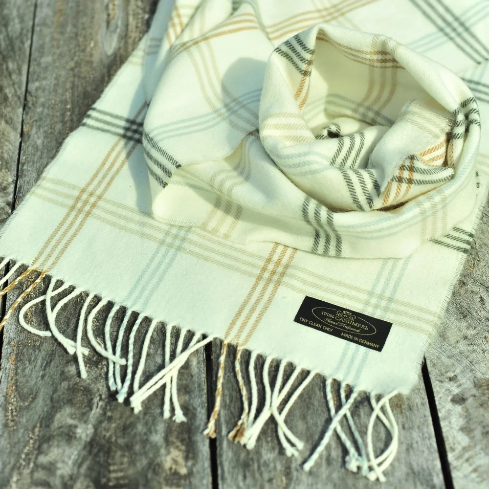 Men's Plaid Luxury Brand's Pattern Fringes 100% Cashmere
